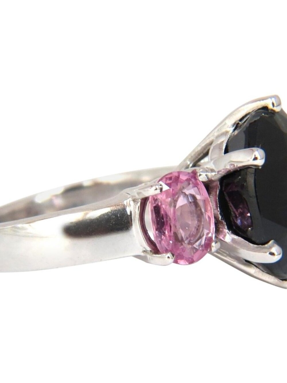 13.00ct. natural black & pink sapphire diamonds ring 14kt. white gold*